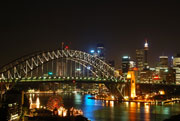 Sydney Bridge and Sydney, Australia at night