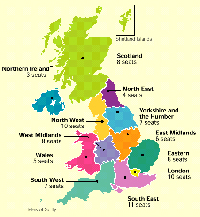 Map of Britain divided into 12 EU regions
