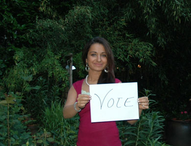 young woman rejoices at getting the vote