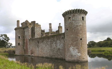 Ancient 14th century Scottish castle sits behind double moat