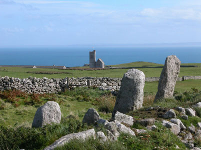 Lundy Island, church and blue sea