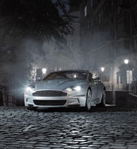aston martin on a foggy night
