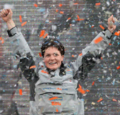 Ellen MacArthur rejoicing at her return from her solo circumnavigation of the globe