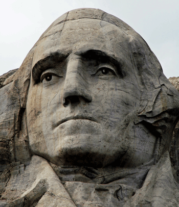 George Washington at Mount Rushmore looks determined, brave, and handsome